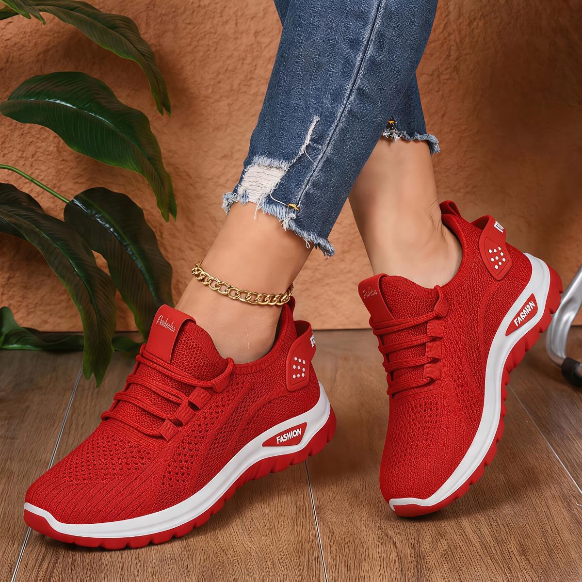 

Daily Commuting Casual Sports Shoes, Breathable Knitted Lace Up Mesh Shoes, Anti Slip Sports Training Shoes, Comfortable and Lightweight Walking Shoes 36 червоний