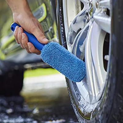 Cepillo para lavar ruedas de coche, portátil, de microfibra, con mango de plástico, accesorio de limpieza para detalles de motocicletas y maleteros de automóviles