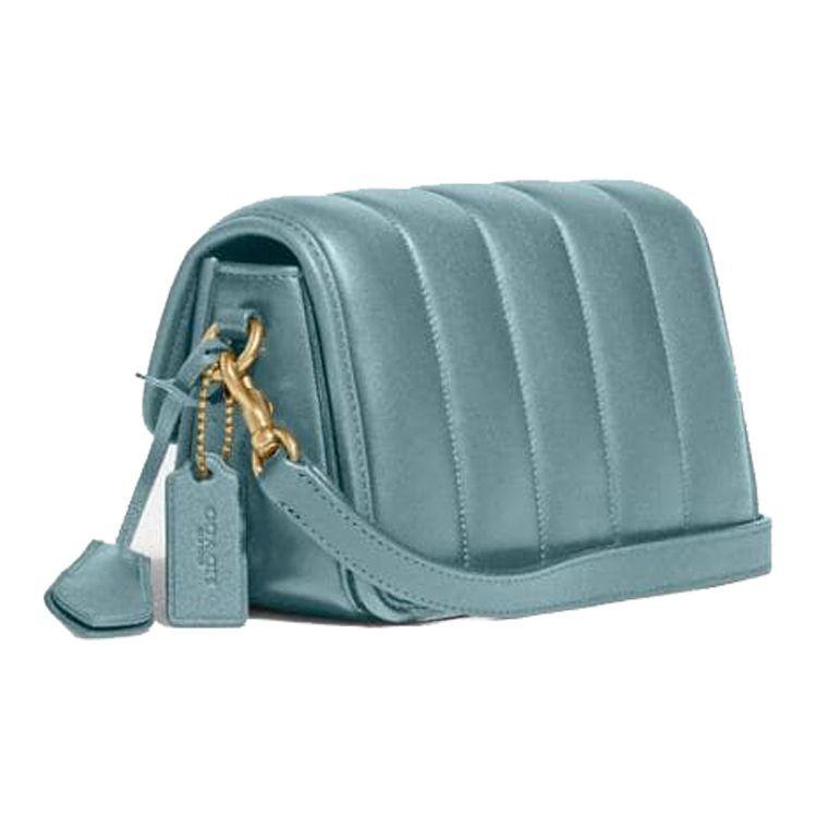 Coach Studio 19 Quilted C Logo Flap Chain Shoulder Bag Women Shoulder Bag Sage-Blue C7727-B4SG