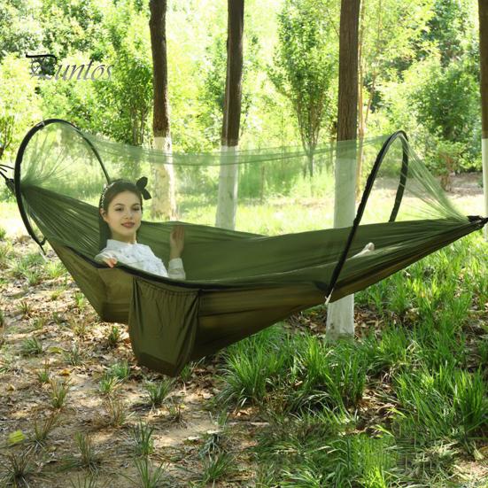 Camping-Hängematte mit Mückennetz, 200 kg, atmungsaktiv, leicht, tragbar, Einzelhängematte mit Baumgurten, einfach aufzubauen, Wanderhängematte für drinnen und draußen