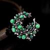 Vintage Green Agate Brooch Handcraft With Intricate Carving and Alloy Accent for Elegant Jewelry Enthusiasts Wear