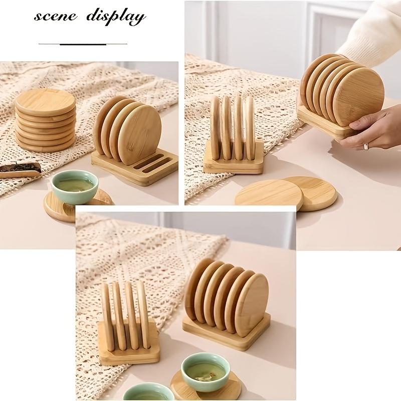 Simple Creative Bamboo Coaster Set, Round Heat Insulation Water Cup Pad, Tea Cup Holder, Eco-Friendly Table Decoration Accessory