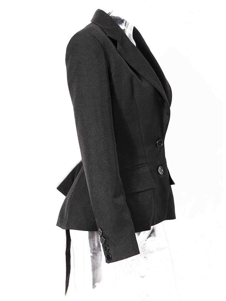 Women's Rhinestone Bow Jacket with Back Cross and Hollow-Out Design - Spring Collection 2025 Slim Fit Waist-Cinching Blazer