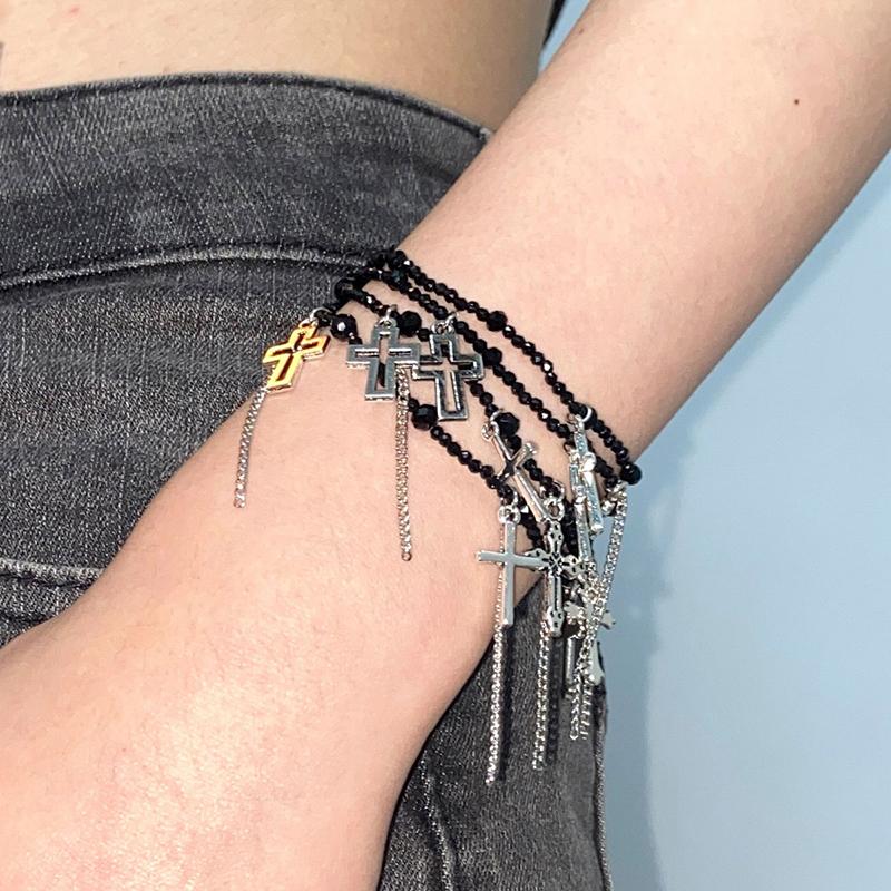 Multi-Layer Fashion Beaded Chain Cross Pendant Bracelets For Wen Men Hip Hop Punk Party Jewelry Gift