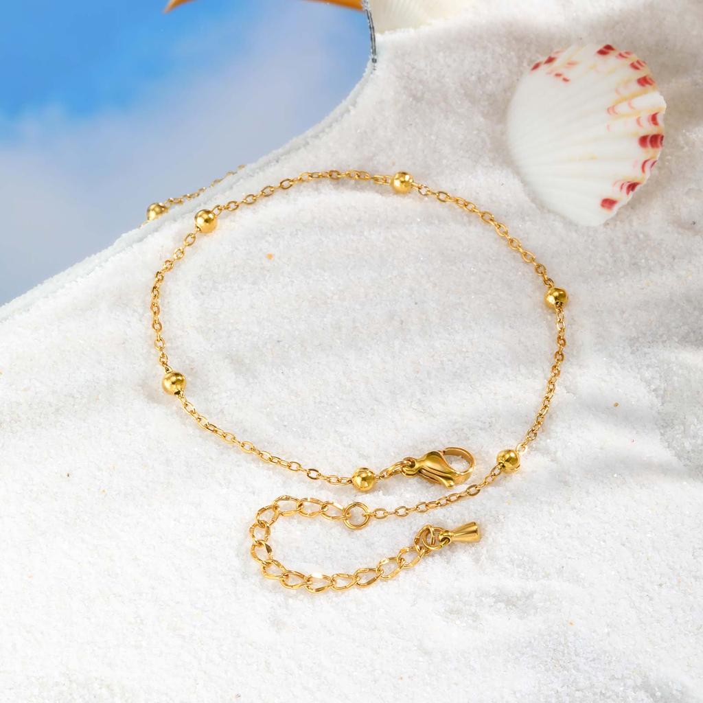Stainless Steel Beaded Chain Anklet for Women,Summer Vacation Waterproof Anklets,Classic Jewelry Gifts