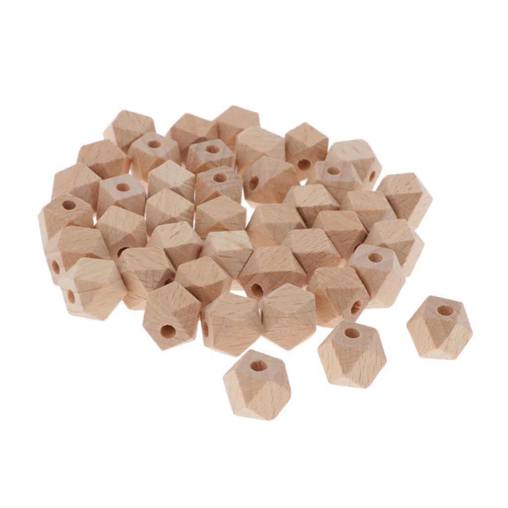 40Pcs Faceted Wood Bead Unpainted Loose Spacer Beads Charms Jewelry Making 12MM