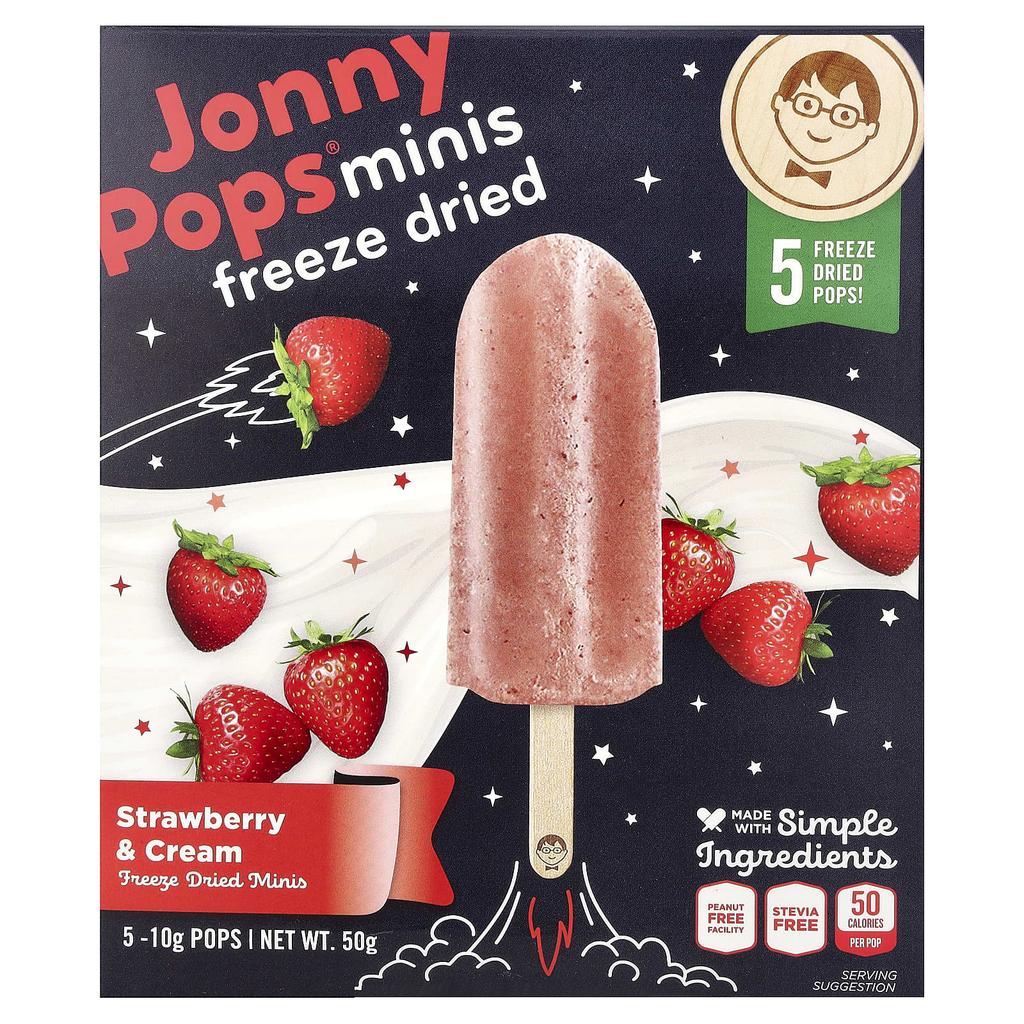 JonnyPops, Freeze-Dried Minis, Strawberries & Cream, 5 Count, 10g Each
