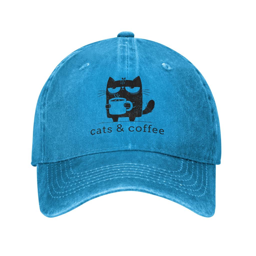 Gatos Amante del Café Gorra de Béisbol Vintage Desgastada Lavada Gorra Snapback para Unisex Mujeres Actividades al Aire Libre Gorras Ajustables Sombrero