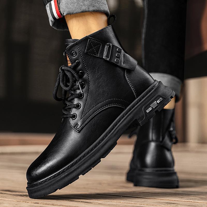 Fashion Outdoor Men Boots Genuine Leather Waterproof Lace Up Men Autumn Winter Cowhide Boots Working Boots for Men Non Slip Side Zipper