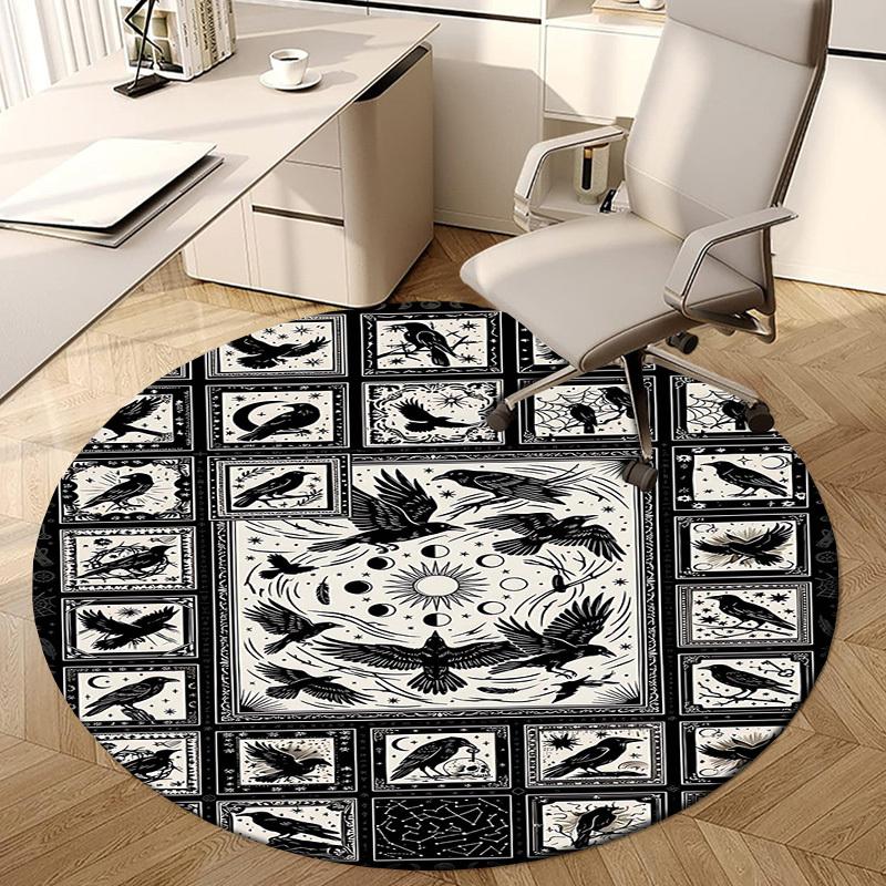 1PC Crows Raven Non-Slip Floor Round carpet, Office, family, bedroom, Large Area Rug Indoor Rugs, Durable Polyester-L0425