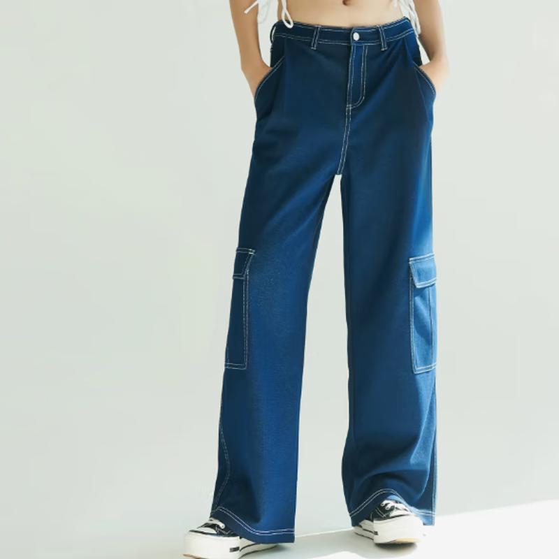 

Qisuo Спортивные джинсы широкого кроя с высокой посадкой M