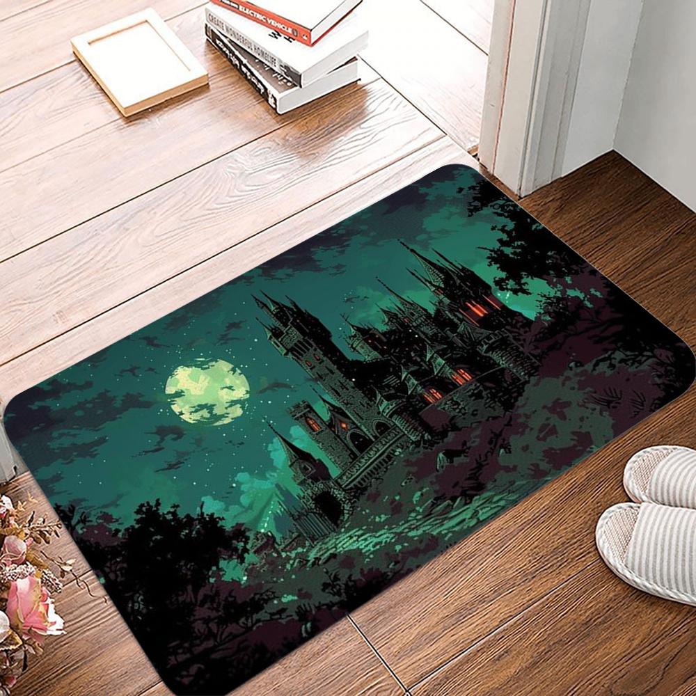 

Halloween Scary Night Doormat Terrifying Pumpkin Cross Cemetery Entrance Doormat Bathroom Non Slip Carpet Halloween Gift 40x60cm