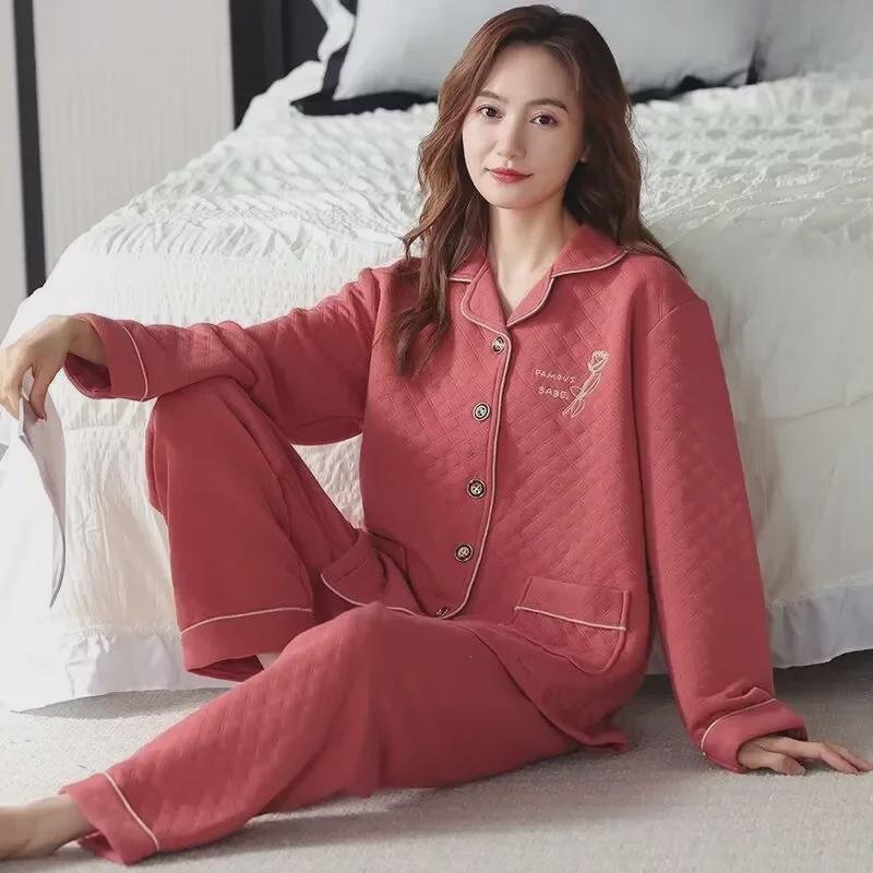 

Женская плотная зимняя хлопковая пижама - 100% чистый хлопок, большие размеры, можно носить в помещении и на улице 2XL (175 cm)