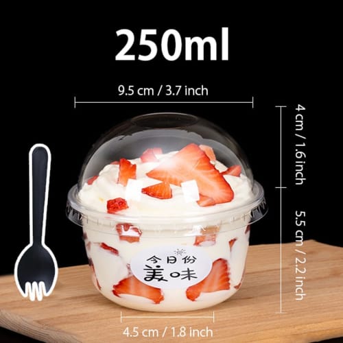 Emuia Clear Dome-Lid Disposable Plastic Parfait Cups, Food-Grade PP, 3 Sizes (250ml/360ml/500ml), Dessert Cups with Spoons, Perfect for Parties, Weddi