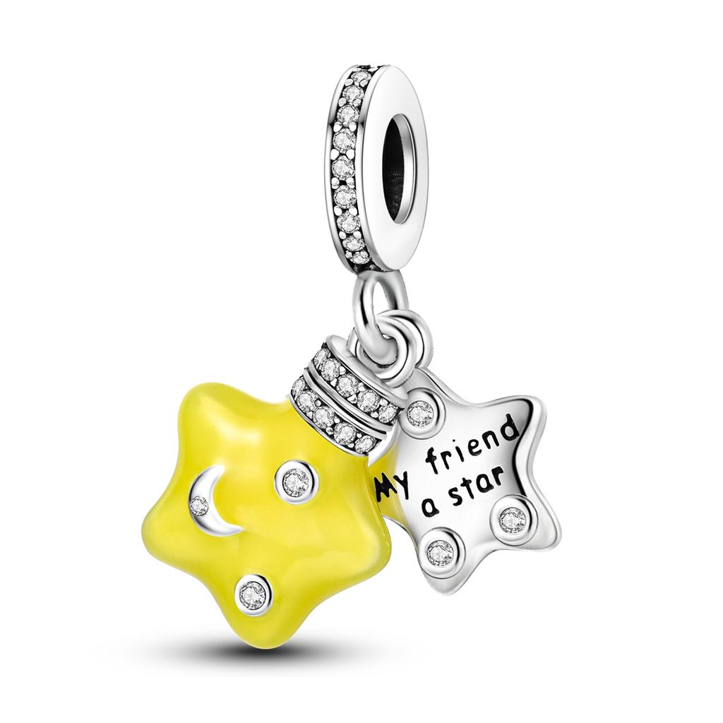 Copper Dangle Charms Yellow Series Flower Cat Dog Fit Bracelet Diy Pendants Beads For Woman Jewelry