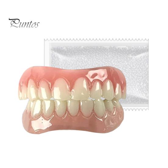 1 Set Cosmetic Denture Veneer Men Women Upper Lower Fake Teeth Temporary Tooth Stain Coverage Natural Shade Confident Smile False Teeth Kit