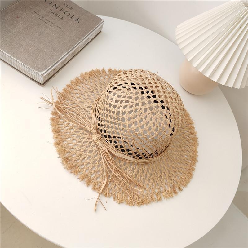 Seaside Vacation Wind Hollow Raffia Beach Hat Women's Big Brim Atmosphere Shading Sun Protection Photo Hat Props