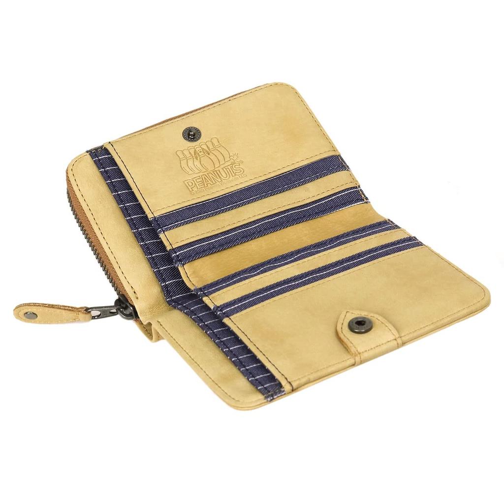 73281 Bifold Short Wallet Round Zipper Embossed Genuine Leather Black [Snoopy] Women's