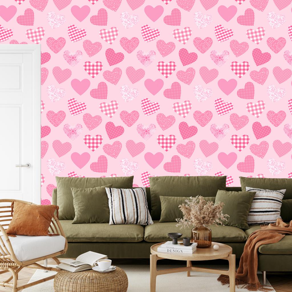 Pink Hearts Wallpaper for Living Room and Bedroom 50x1000