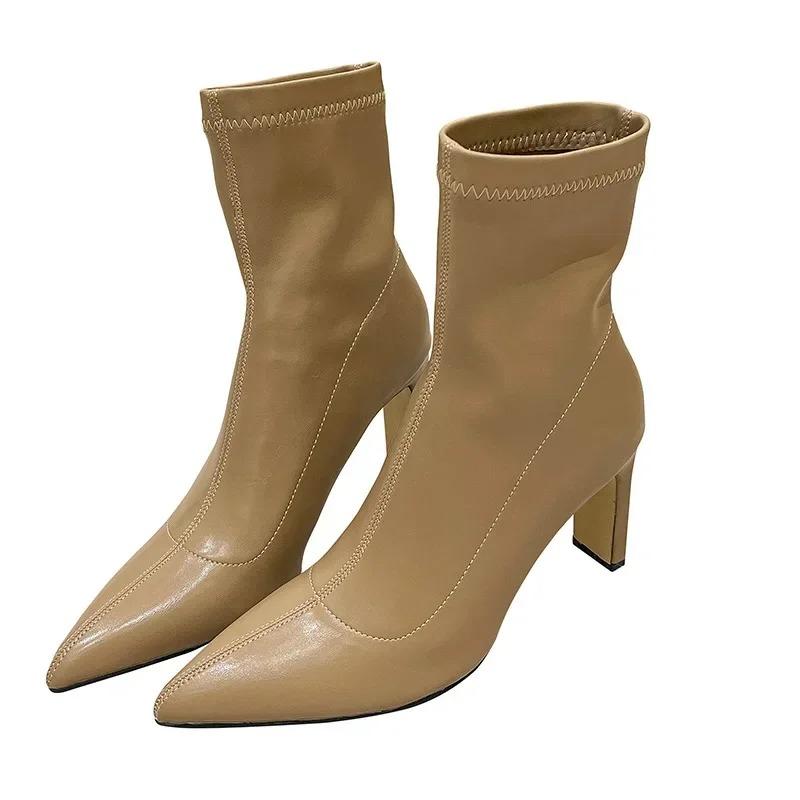 Fashion Women Ankle Boots Fashion Pointed Toe Ladies Elegant Short Boots Square High Heel Autumn Winter Women's Shoes 2024