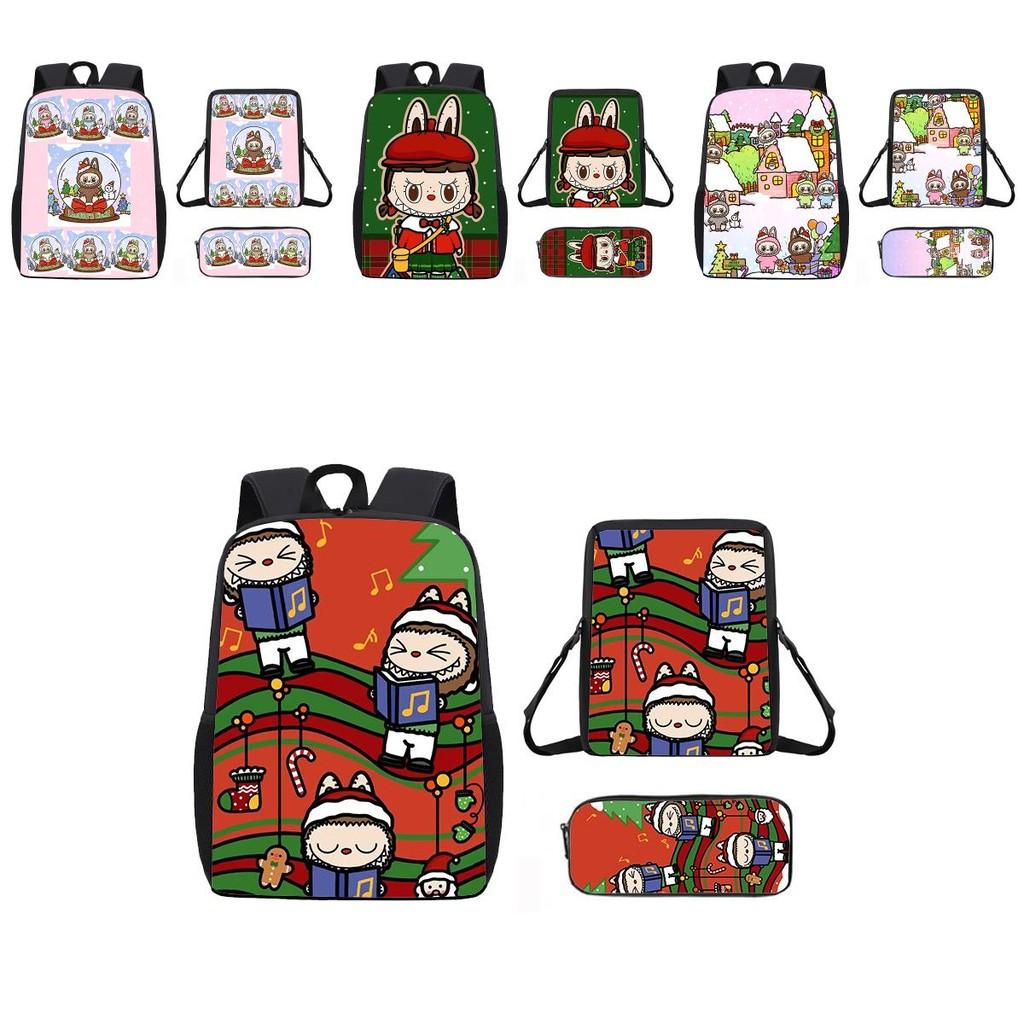Christmas Backpack Cartoon Shoulder Bag Pencil Case Three Piece Set