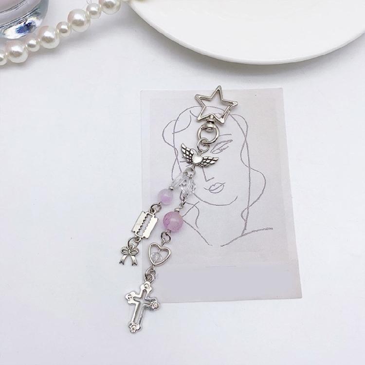 Sweet Cross Heart Bead Keychain Hanging Decorations Keyring Hanging Ornament