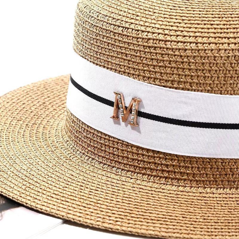 M-standard Flat-topped Straw Hat Retro Joker Beach Sun  Hat in Summer Beanies for Men