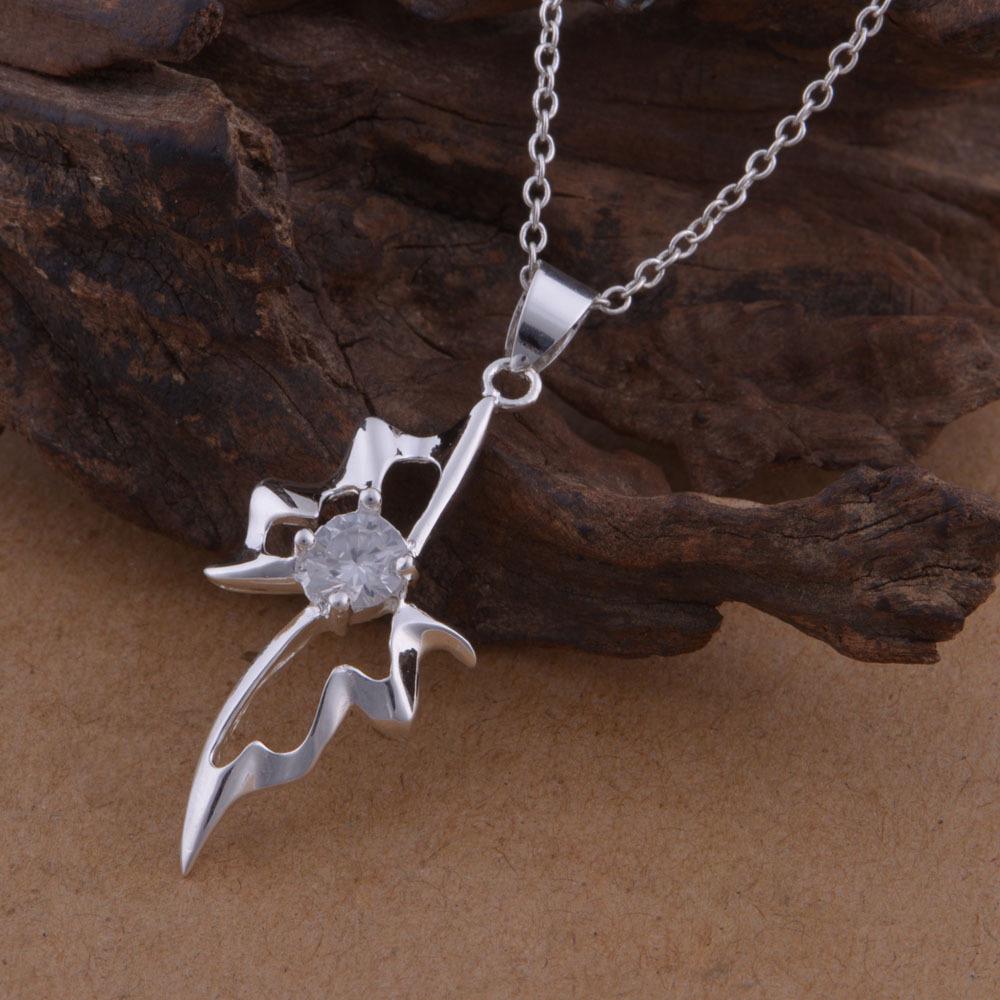 Sterling Silver Plated Diamond-Studded Lightning Necklace, Korean Style Jewelry