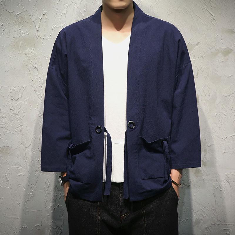 Men's Chinese Style Three-Quarter Sleeve Tang Suit Kimono Cardigan , Summer Loose Fit