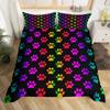 Dog Paw Print Duvet Cover Watercolor Gradient Puppy Footprints Comforter Cover with 2 Pillowcases,Funny Pets Animal Quilt Cover