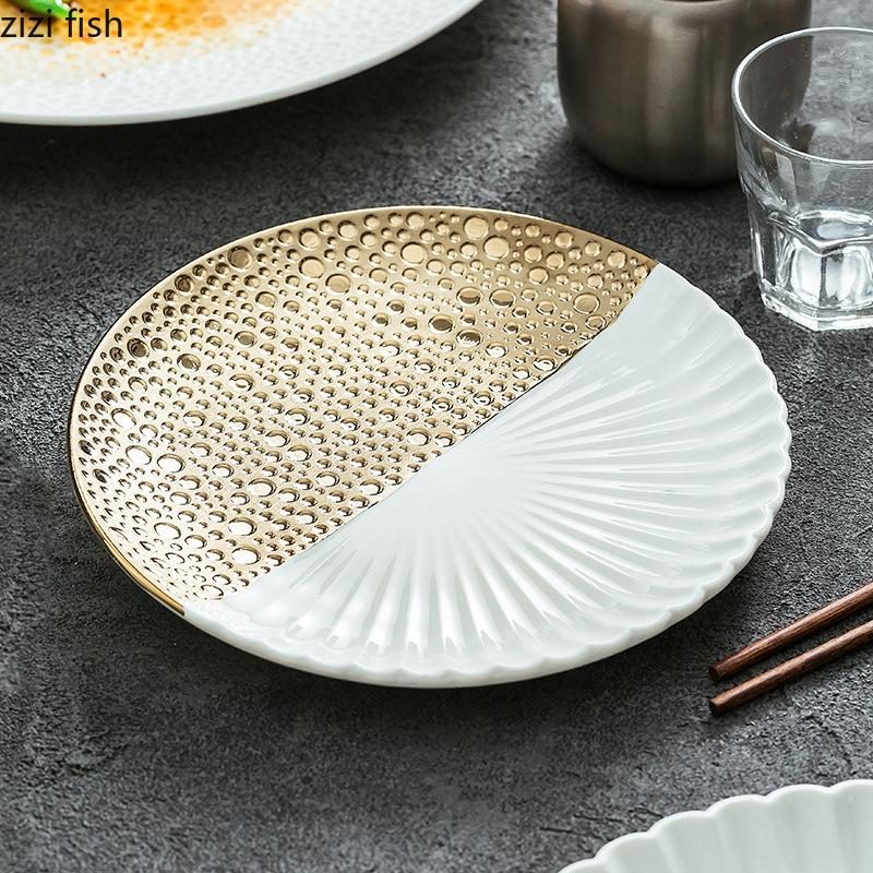Creative Splicing Ceramics Western Plate Dining Plate Golden Dessert Plates Dessert Bowl Fruit Dish Salad Bowl Serving Plates