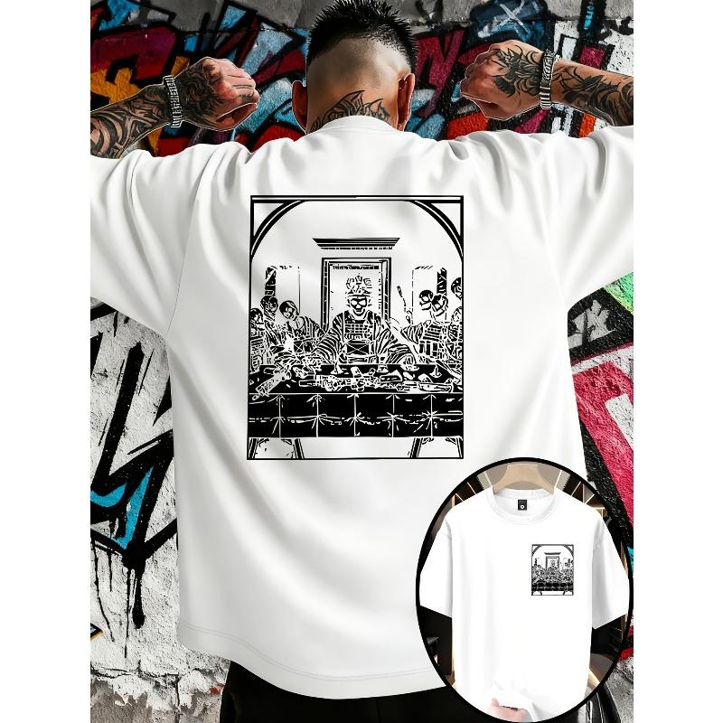 European sizes Men's Fashion Printed Loose-Fit T-Shirt with Trendy Front and Back Patterns - Suitable for Daily Casual Wear, Sports and Fitness