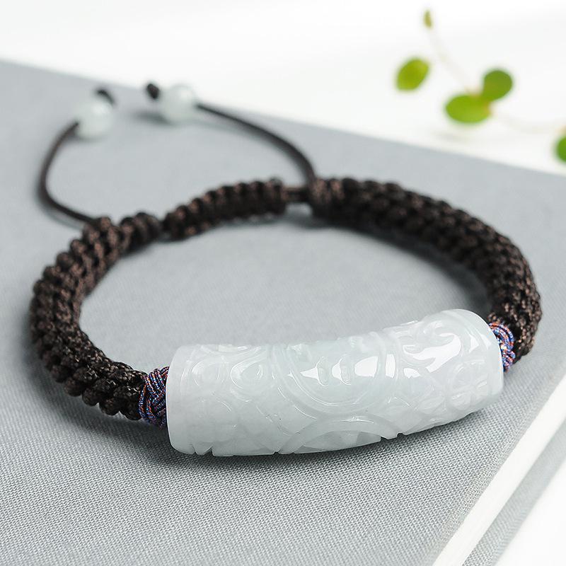 

A-Grade Natural Jade Carved Fortune Bracelet with Handwoven Rope - Unisex