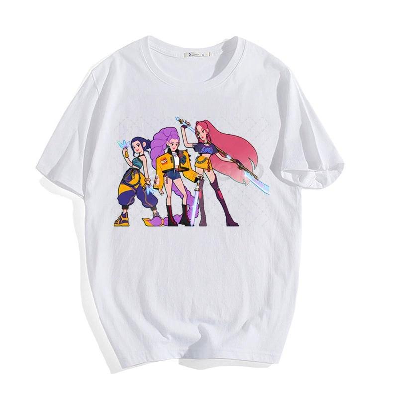 KPop Demon Hunters Women's T-shirt Korean Fashion Casual Round-neck Top Movie Cartoon Girl Boy Tshirt Kid Tees
