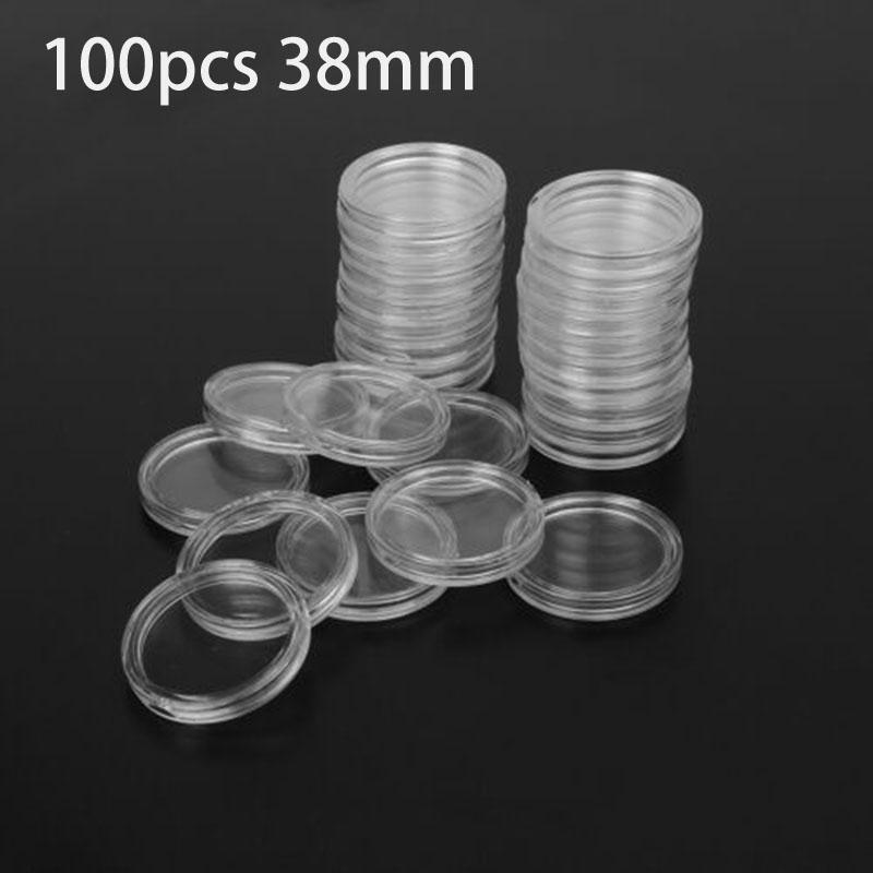 

100pcs Coin capsules 38mm Accessories Clear Collection Round Storage Transparent Box Case Container Protection