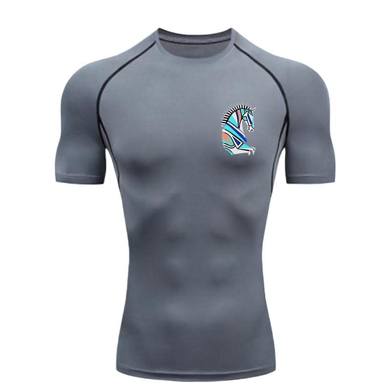 Pferdekopf Muster Herren Sport T-Shirt Training Fitnessstudio Joggen Laufen Workout Kompressions Kurzarm T-Shirt