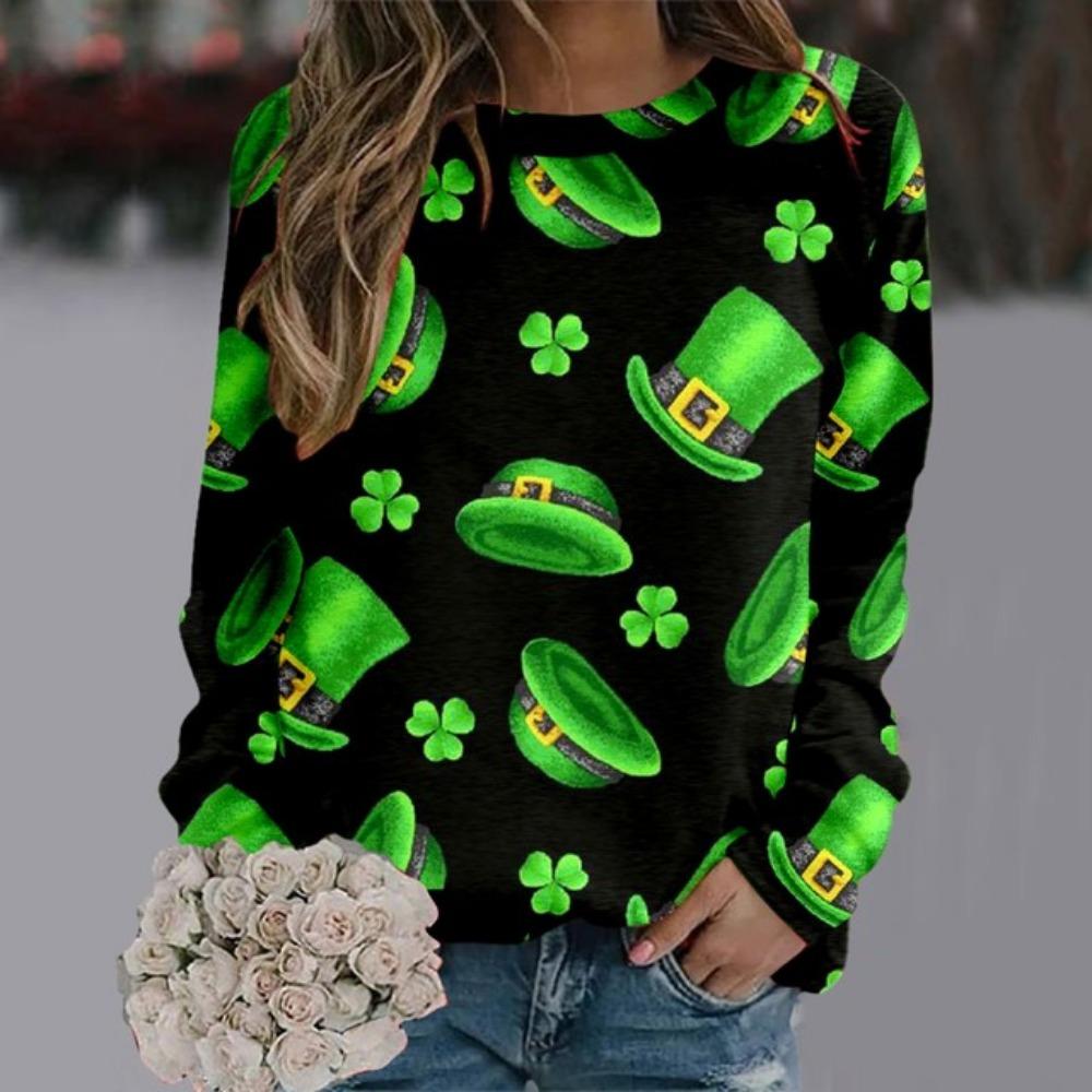 Grüne Pullover Pullover Frauen St Patrick Tag Kleidung 2024 Frauen Täglichen Grün Workout Langarm O Neck T Shirt Weibliche Tops