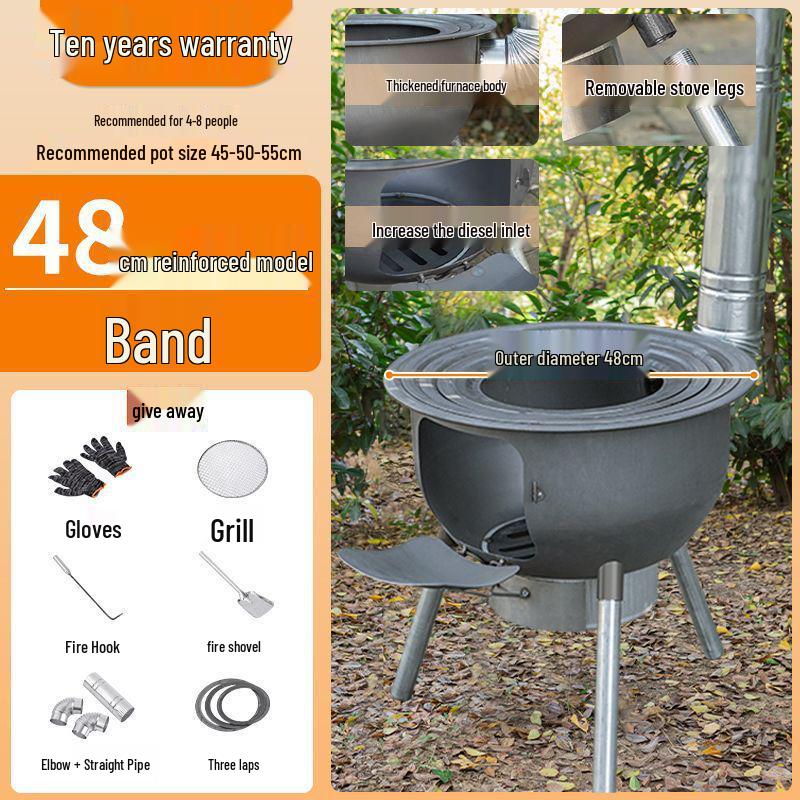 Thickened Integrated Firewood Stove for Outdoor & Rural Home Use: Portable Iron Pot & Extra Heat.