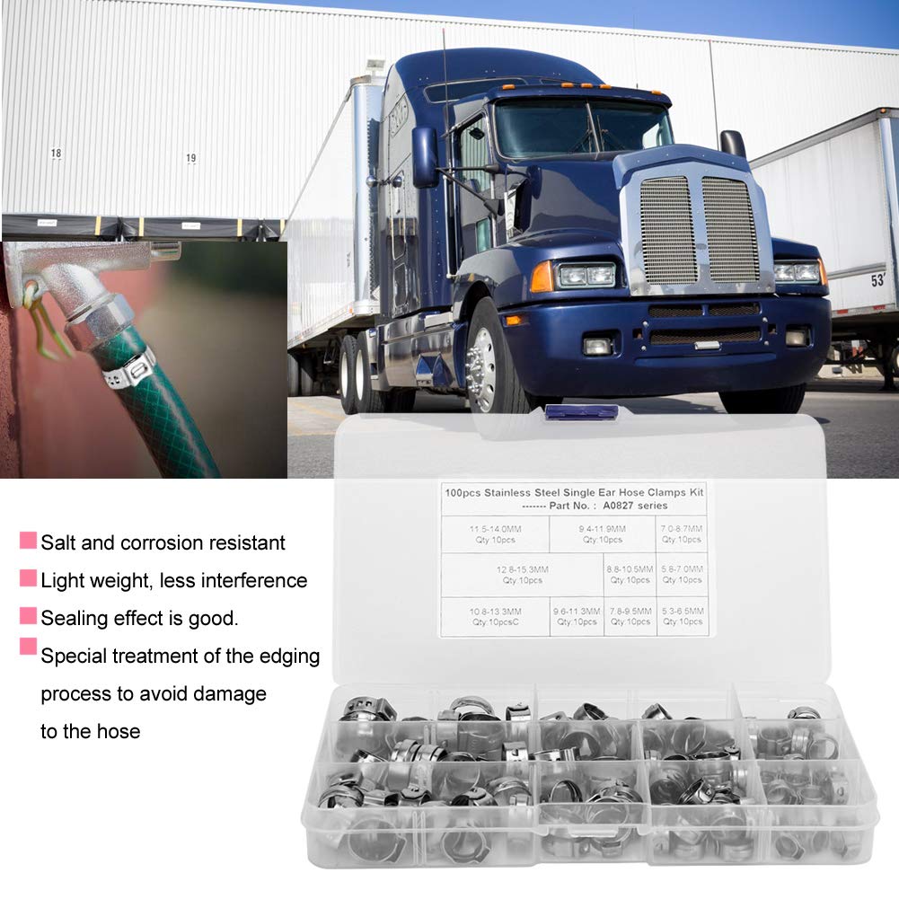 Schlauchschellen, 100 Stück Schlauchschellen Einohr Schlauchschellen-Set Edelstahl Einzel