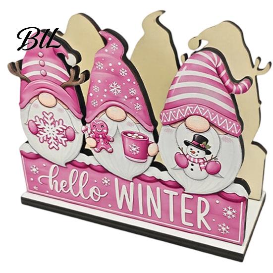 Kitchen Bar Counter Decoration Wooden Christmas Napkin Holder, Gnome/Christmas Tree/Snowman Shape, Pink Solid Wood Dispenser Stable Organizer
