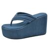 Fashion 2025 Summer High Heel Wedge Flip Flops Women Clip Toe Chunky Platform Slippers Woman Casual Thick Bottom Blue Slides Ladies Shoe