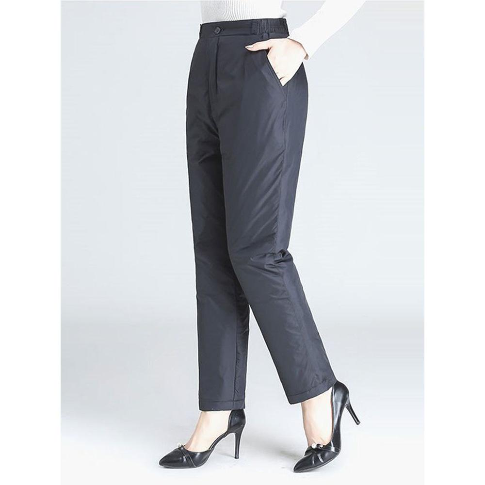 High-Waisted Plus Size Women's Winter Down Pants - Loose, Thick, Warm White Duck Down, Straight Leg for Middle-Aged and Elderly.