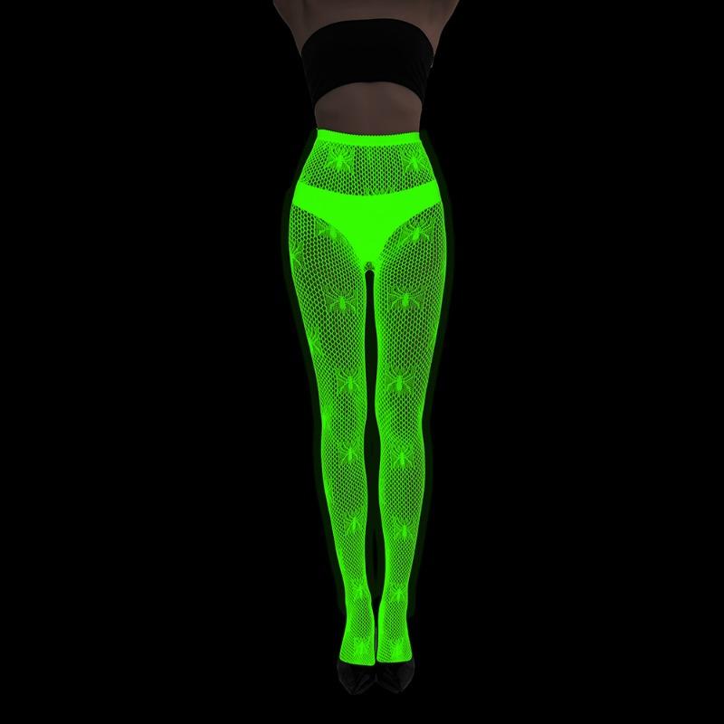 Fluorescent Pantyhose Luminous Fishnet Socks Green Light Sexy Tattoo Lace Body Jacquard Lace Hollow Socks