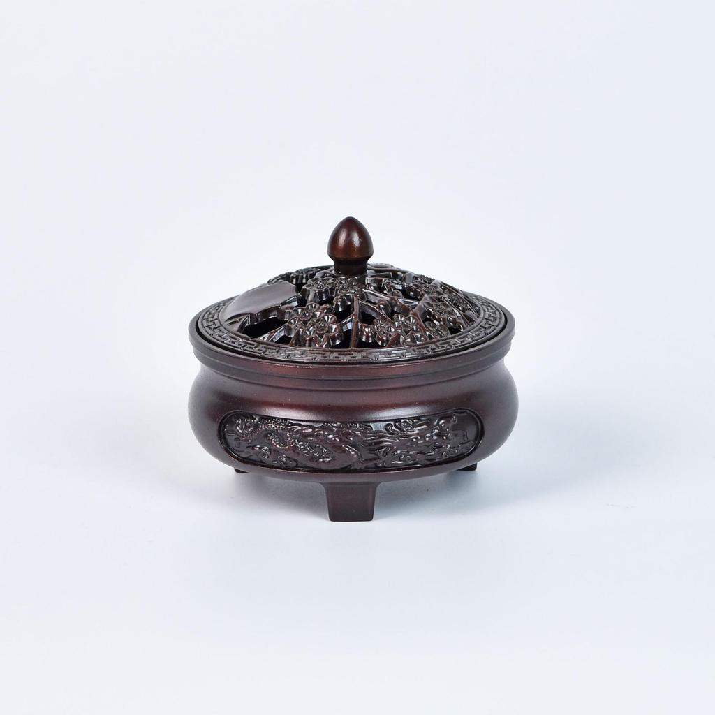 Alloy Creative Retro Incense Burner: Dragon Phoenix Lotus Leaf Style for Sandalwood & Agarwood Incense Coils