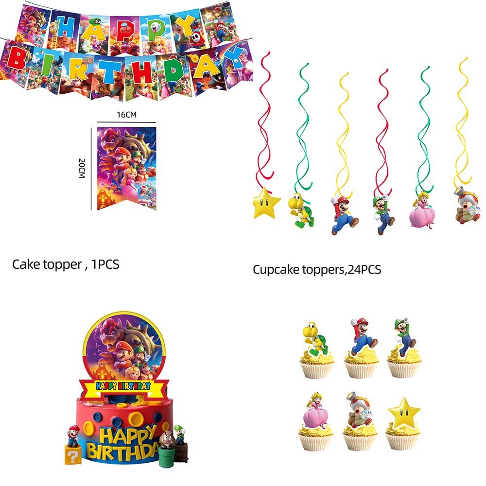 Mario Movie Kids Birthday Party Decoration Banner Tableware Supplies