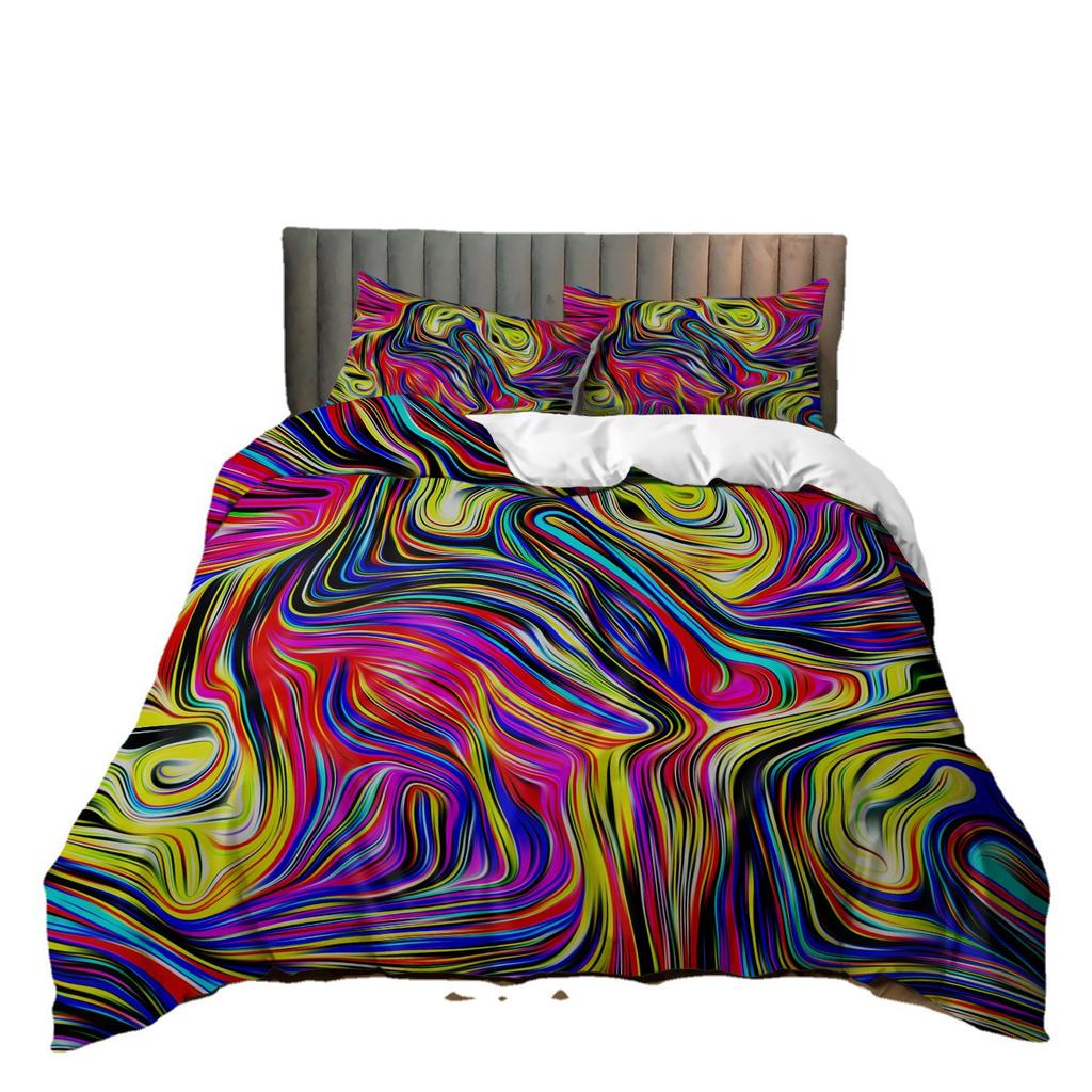 Color Printed Three-Piece Quilt Cover Bedding Kit