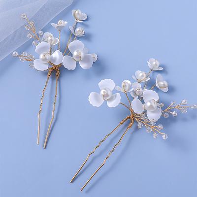 Braut Haarnadel Handgefertigt Kristall Haarspange Weiße Blume Kopfschmuck Hochzeitsaccessoires Brautjungfer Kopfschmuck Frauengeschenk Schmuck