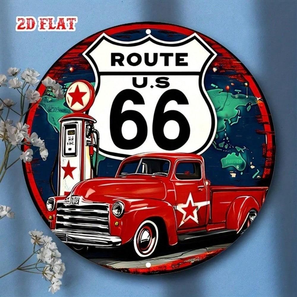 Vintage Classic Car Metal Tin Sign, 2D Flat Aluminum Wall Decor, Retro Garage Man Cave Round License Plate