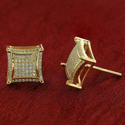 Mikro-Pavé Helle Zirkonia Ohrstecker Damenmode Luxus Goldfarben Accessoires für Verlobung Zarter Alltagsschmuck