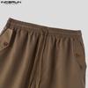 INCERUN Men Drawstring Elastic Waist Ruffled Casual Vintage Cargo Capri Pants with Pockets